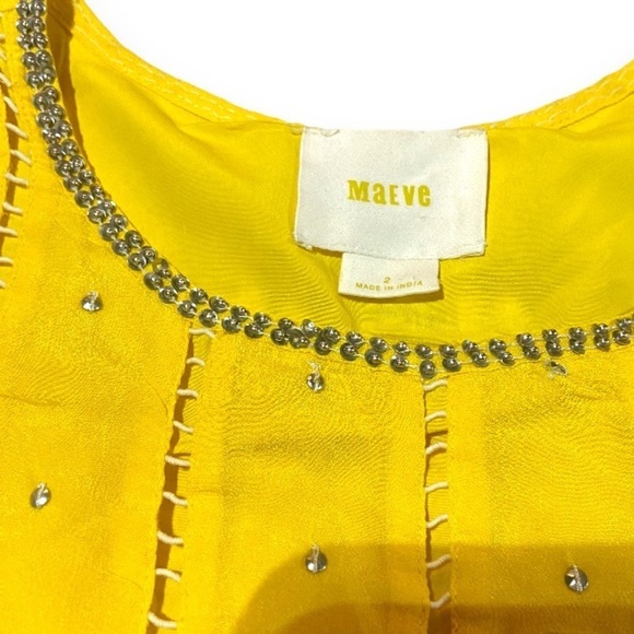 Anthropologie Maeve Calendula Beaded Peplum Top Sz 2 Yellow - Picture 4 of 7
